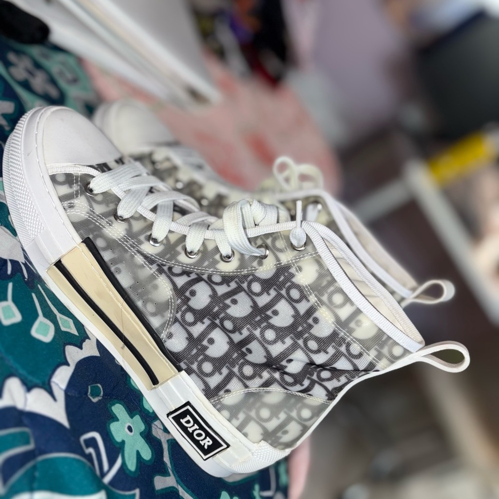 Dior Monogram High-Top Sneakers in White and Cream